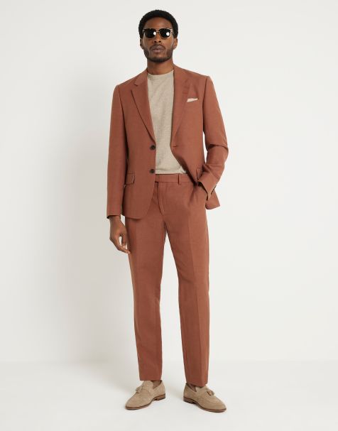 Pantalones de traje color óxido de corte slim de lino de River Island - view 1