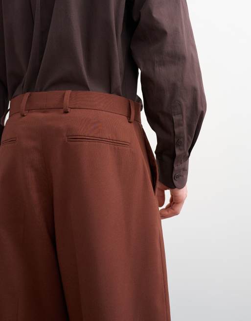 Pantalones de traje color óxido holgados de tejido efecto lana de Topman, 5 de 5