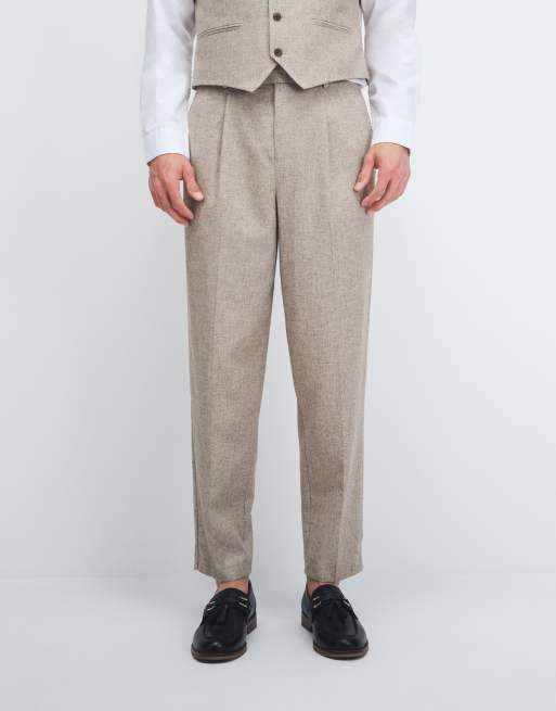 ASOS DESIGN - Traje color piedra de corte slim de mezcla de lino, 3 de 5