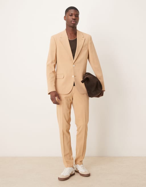 Pantalones de traje color piedra de corte pitillo de tejido elástico en cuatro direcciones de ASOS DESIGN