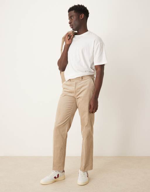 Pantalones de traje color piedra de corte recto de pana de ASOS DESIGN
