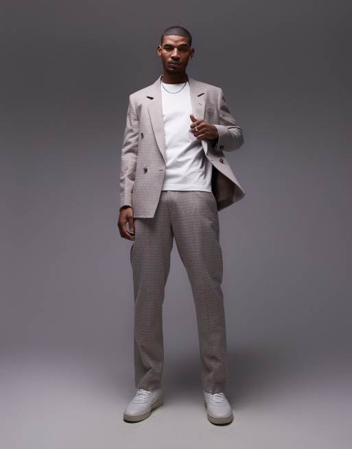 Pantalones de traje color piedra de corte recto de tejido texturizado de Topman