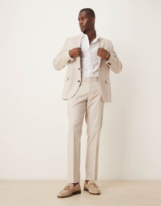 Pantalones de traje color piedra de corte slim de lino de ASOS DESIGN