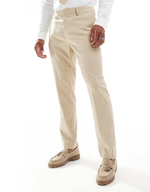 Pantalones de traje color piedra de corte slim de mezcla de lino de ASOS DESIGN Wedding