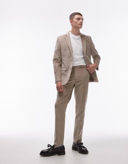 Pantalones de traje color piedra de corte slim de pana de Topman