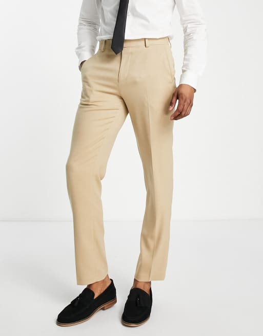Pantalones de traje color piedra de corte slim de tejido microtexturizado de ASOS DESIGN Wedding
