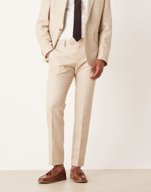 Pantalones de traje color piedra de corte slim de tejido microtexturizado de ASOS DESIGN 