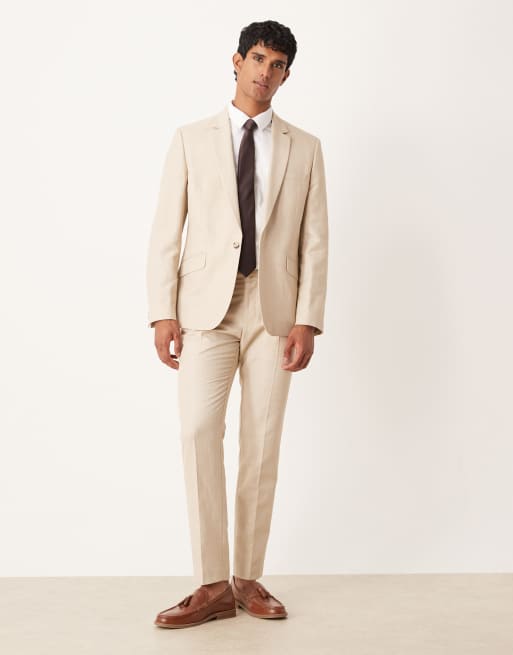 Pantalones de traje color piedra de corte slim de tejido microtexturizado de ASOS DESIGN , 2 de 5