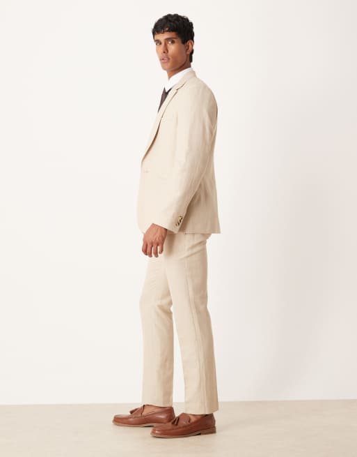 Pantalones de traje color piedra de corte slim de tejido microtexturizado de ASOS DESIGN , 4 de 5