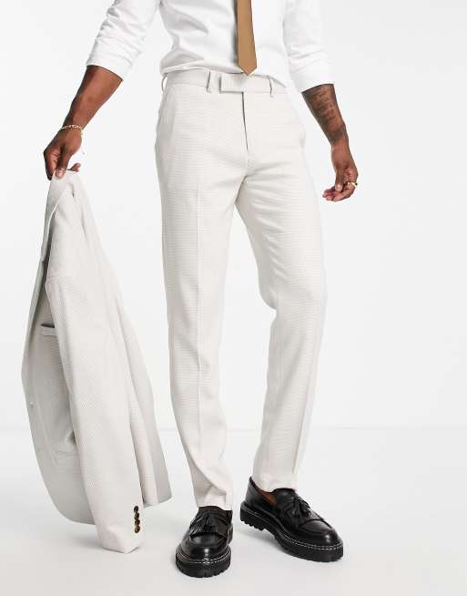 Pantalones de traje color piedra de corte slim de tejido texturizado de ojo de perdiz de ASOS DESIGN Wedding