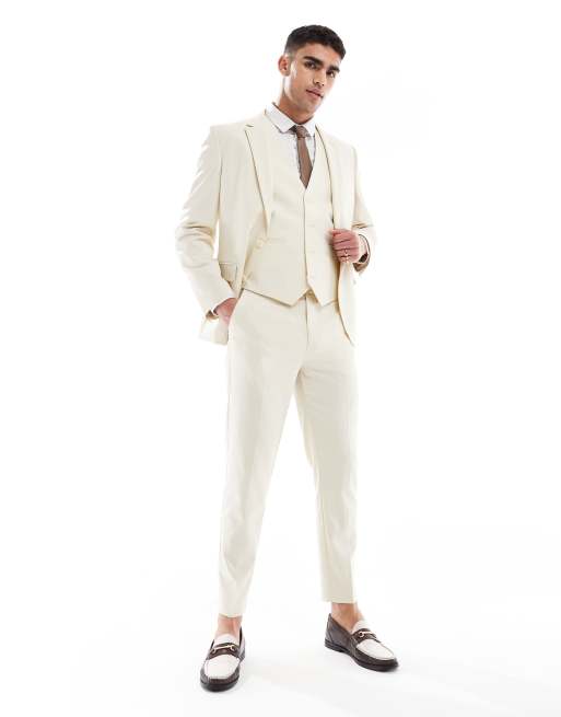 Pantalones de traje color piedra de corte tapered de ASOS DESIGN