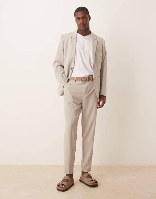 Pantalones de traje color piedra de corte tapered de sarga de ASOS DESIGN