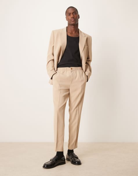 Pantalones de traje color piedra de corte tapered de tejido texturizado de ASOS DESIGN - view 1