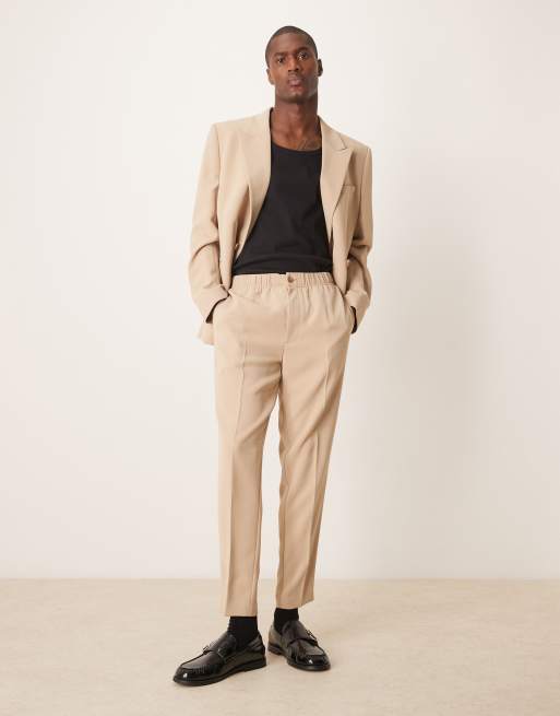 Pantalones de traje color piedra de corte tapered de tejido texturizado de ASOS DESIGN