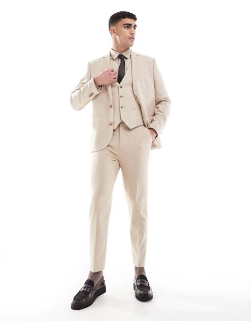Pantalones de traje color piedra de corte tapered de tejido texturizado de ASOS DESIGN