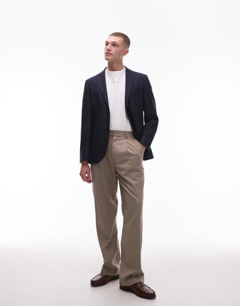 Pantalones de traje color piedra holgados de talle alto de Topman - view 1