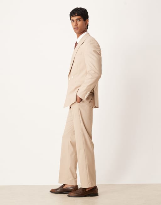 Pantalones de traje color piedra jaspeado de pernera ancha con raya diplomática de ASOS DESIGN, 3 de 5
