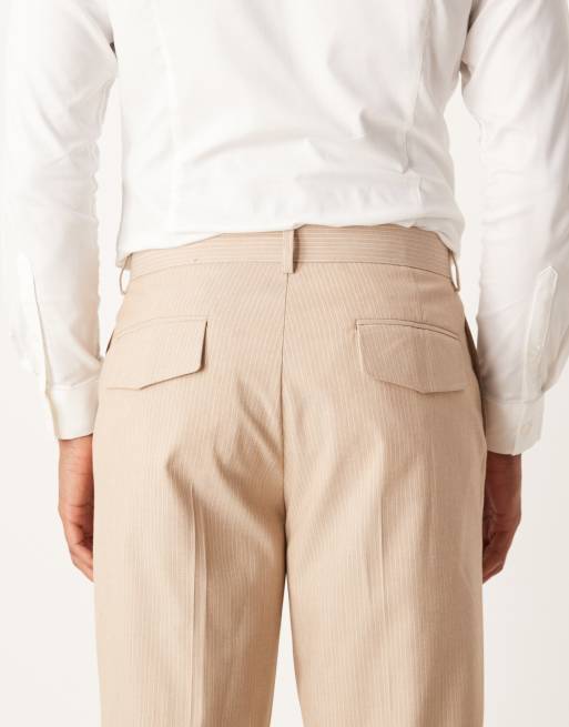 Pantalones de traje color piedra jaspeado de pernera ancha con raya diplomática de ASOS DESIGN, 5 de 5