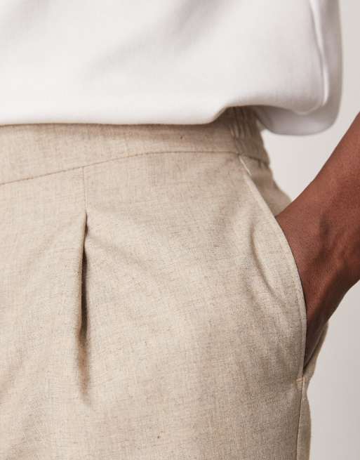 Pantalones de traje color piedra jaspeado de pernera recta con cinturilla elástica de ASOS DESIGN, 4 de 5