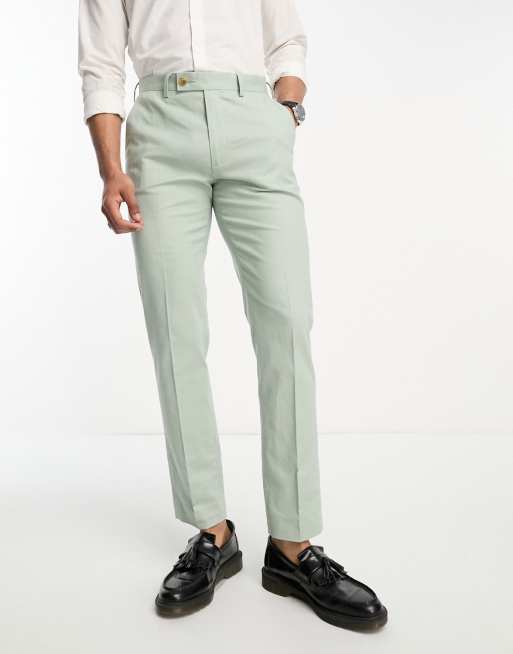 Pantalones de traje color salvia de corte slim de mezcla de lino de ASOS DESIGN