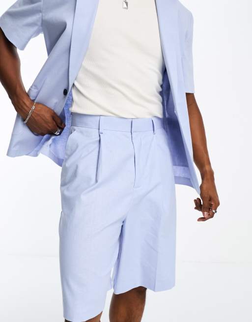 Pantalones de traje cortos azules estilo bermudas de mezcla de lino de ASOS DESIGN, 2 de 4