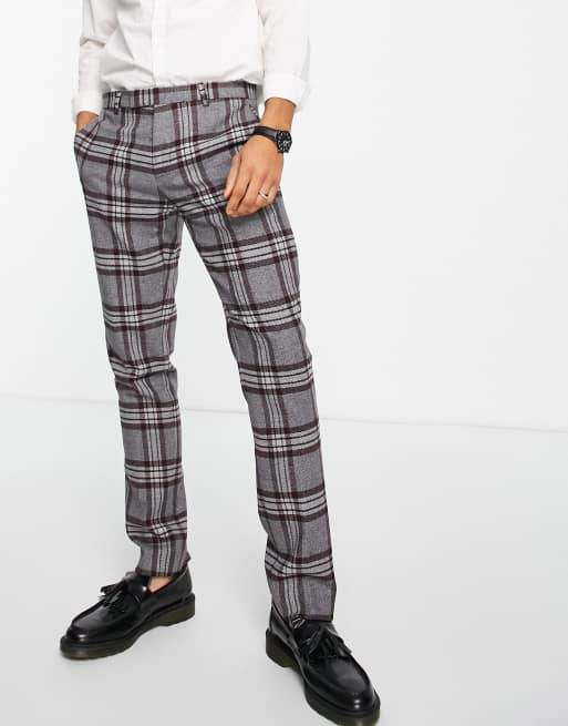 Pantalones de traje de corte pitillo a cuadros marrones y grises Caballero de Twisted Tailor