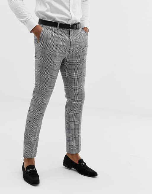 Pantalones de traje de corte slim a cuadros príncipe de Gales en negro y  blanco de Avail London