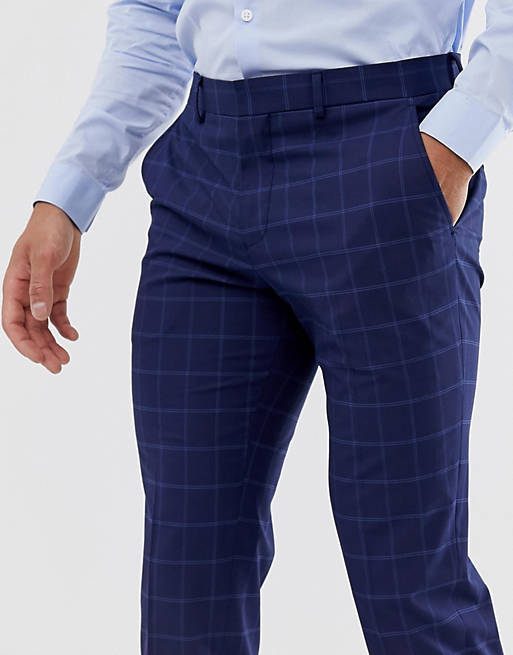 Salida Amplificar Mente Pantalones de traje de corte slim azul marino con diseño de cuadros estilo  cristalera de Selected Homme | ASOS