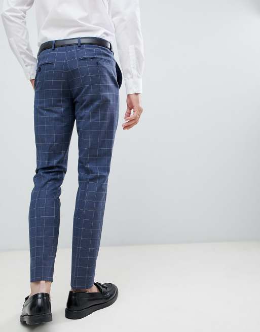 Pantalones de traje de corte slim con cuadros en azul de Selected Homme, 2 de 4