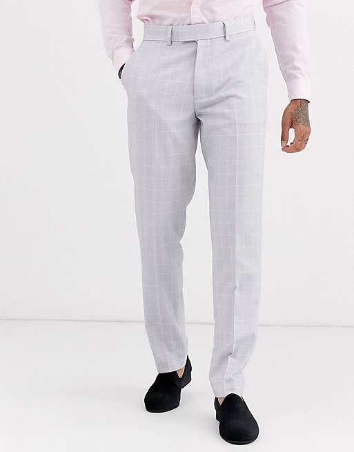 Pantalones de traje de corte slim con diseño de cuadros estilo cuadrícula en gris hielo de ASOS DESIGN wedding