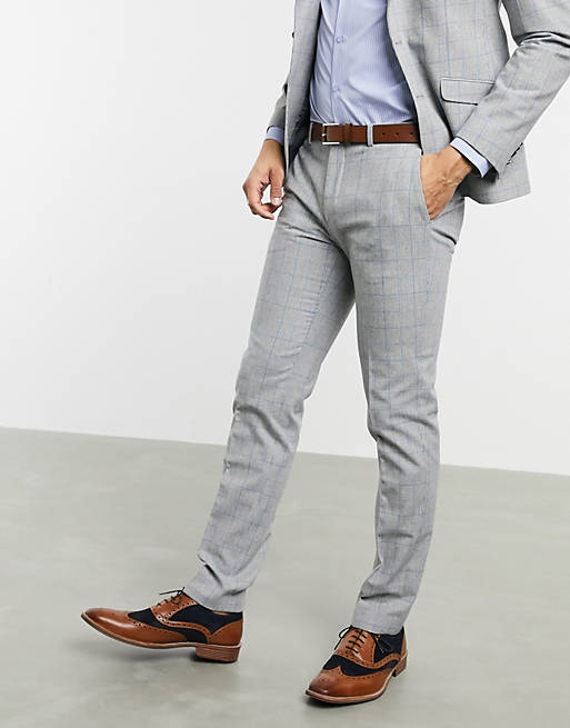 Pantalones de traje de corte slim con diseño de cuadros grises de Shelby & Sons