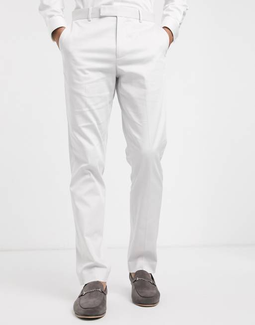 Pantalones de traje de corte slim de algodón elástico en gris claro de ASOS DESIGN Wedding