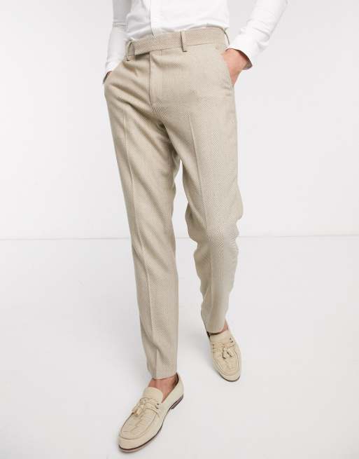 Traje entallado color camel en mezcla de lana con diseño de espiga de ASOS DESIGN Wedding, 3 de 4