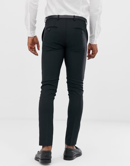 Pantalones de traje de corte slim elástico en negro Premium de