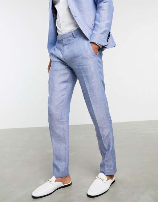 Pantalones de traje de corte slim en lino azul claro de Twisted Tailor