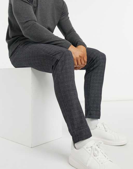 Pantalones de traje de punto con diseño de cuadros grises de Jack & Jones Premium