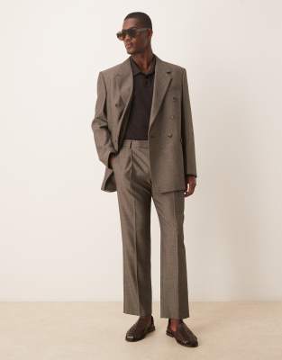 Pantalones de traje gris carbón de pernera recta con patrón de espiga de tejido efecto lana de ASOS DESIGN