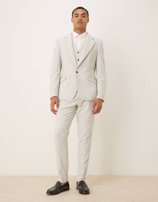 Pantalones de traje gris claro de corte pitillo con diseño de espiguilla de mezcla de lana de ASOS DESIGN Wedding, 2 de 5