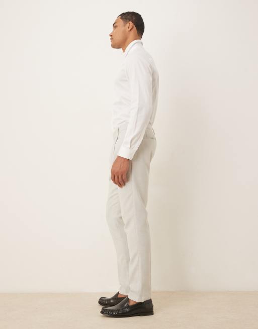 Pantalones de traje gris claro de corte pitillo con diseño de espiguilla de mezcla de lana de ASOS DESIGN Wedding, 3 de 5