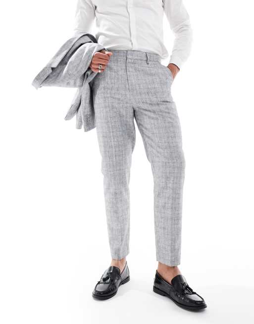 Pantalones de traje gris claro de corte tapered de tejido texturizado con algodón de ASOS DESIGN, 2 de 5