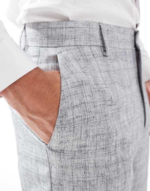 Pantalones de traje gris claro de corte tapered de tejido texturizado con algodón de ASOS DESIGN, 5 de 5