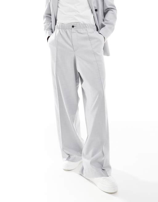 Pantalones de traje gris claro sin cierres de corte suelto con patrón de hilos cruzados de ASOS DESIGN