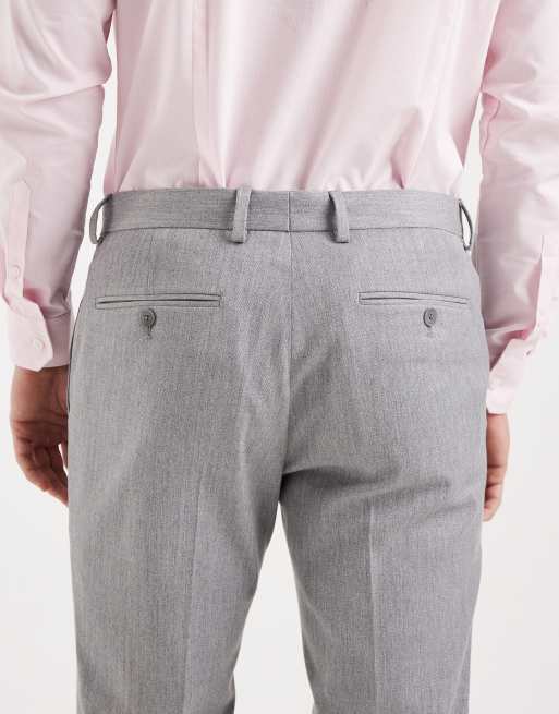 Pantalones de traje gris de corte pitillo con patrón de espiga de tejido efecto lana de ASOS DESIGN, 4 de 5