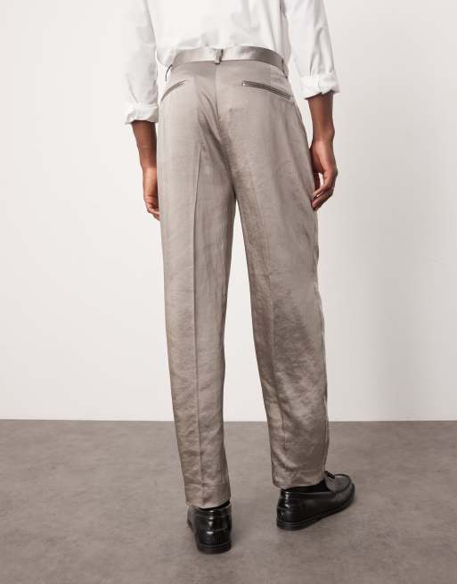 Pantalones de traje gris mate de corte tapered extragrande de