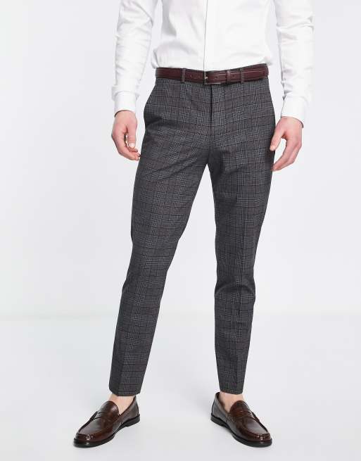 Pantalones de traje gris oscuro a cuadros de corte slim de Selected Homme