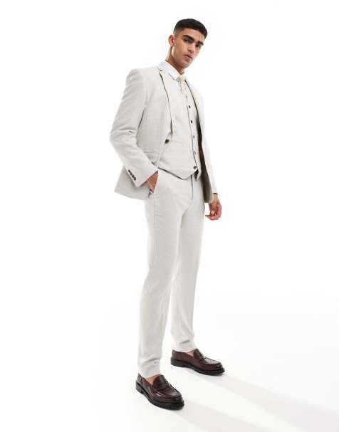 Pantalones de traje gris pálido de corte slim con patrón texturizado de ojo de perdiz de ASOS DESIGN - view 1