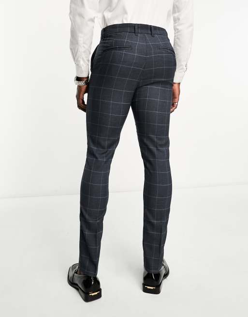 Pantalones de traje gris y azules a cuadros de corte pitillo de New Look, 4 de 5