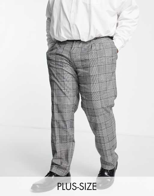 Pantalones de traje grises a cuadros de corte pitillo de River Island Big & Tall