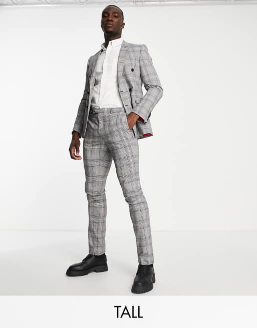 Pantalones de traje grises a cuadros príncipe de Gales de corte pitillo Jose de Twisted Tailor Tall
