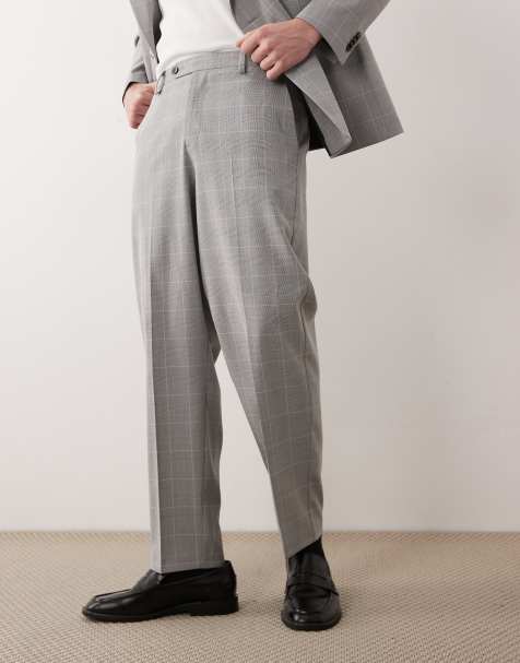 Pantalones de traje grises a cuadros príncipe de Gales de corte tapered holgado de ASOS DESIGN - view 1